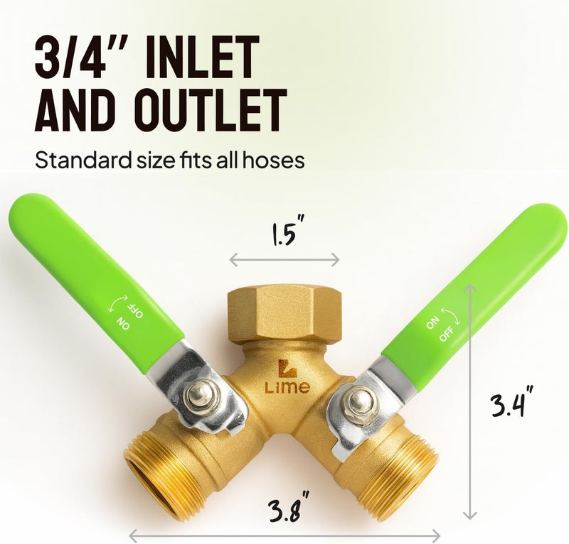 Craft911 2-Way Hose Splitter – Heavy Duty Brass Y Connector with Stainless Steel Rubbered Handle, 3/4” GHT Thread – Full Flow Garden Hose Splitter for Outdoor Faucets - Image 2